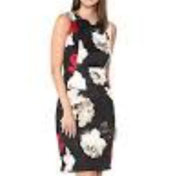 CALVIN KLEIN ROSE ROUND NECK BODYCON DRESS - Picture 16 of 16